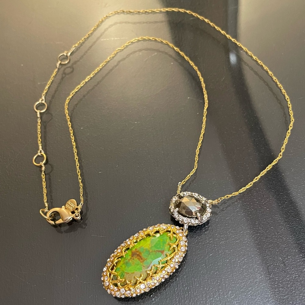 Alexis Bittar Miss Havisham Gaspeite Pyrite Necklace Goldtone